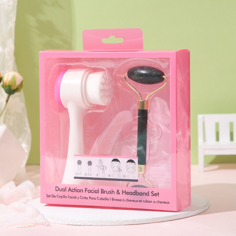Private Label Face Massager Personnels Soins Du Visage Jade Roller Rose Quartz and Skin Scrubber Silicone Facial Cleansing Brush