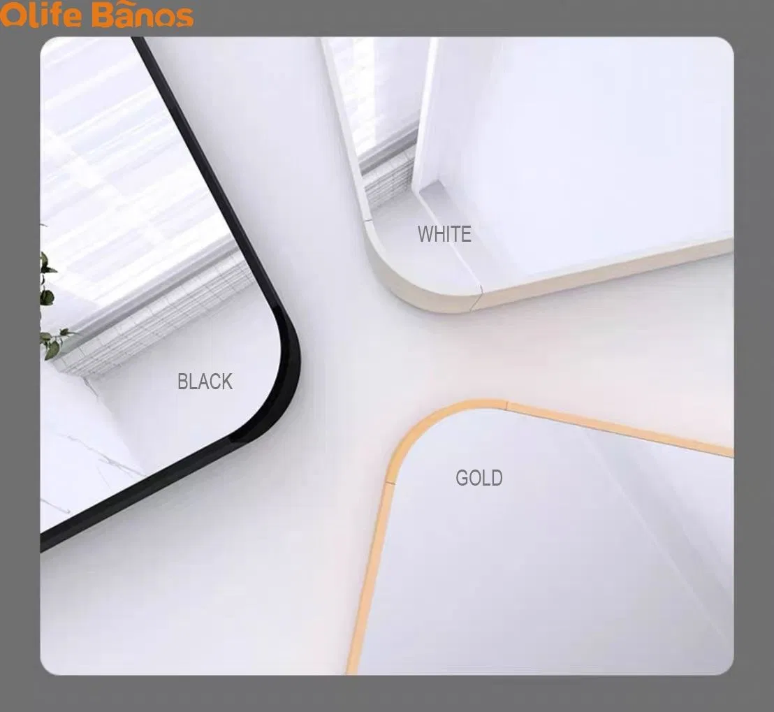 Modern Aluminum Alloy Rectangular Round Black Gold Frame Mounted Bathroom Decor Smart LED Mirror for Hotel