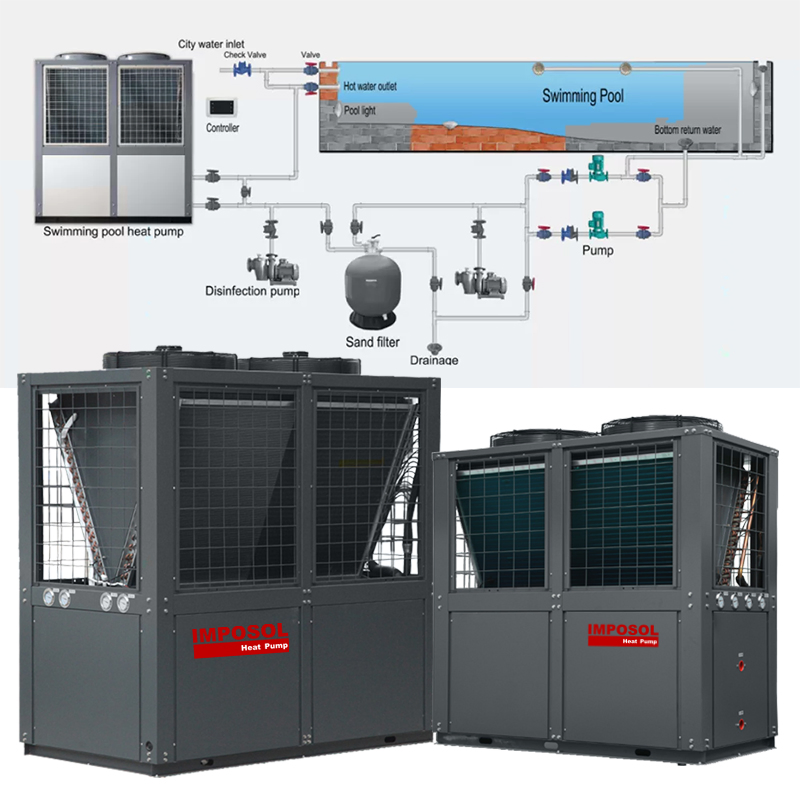 Imposol 100kw R410 WiFi Controlled Hot Water Project Air Source Heat Pumps Commercial Hot Water Heat Pumps for Hotel School Shopping Mall
