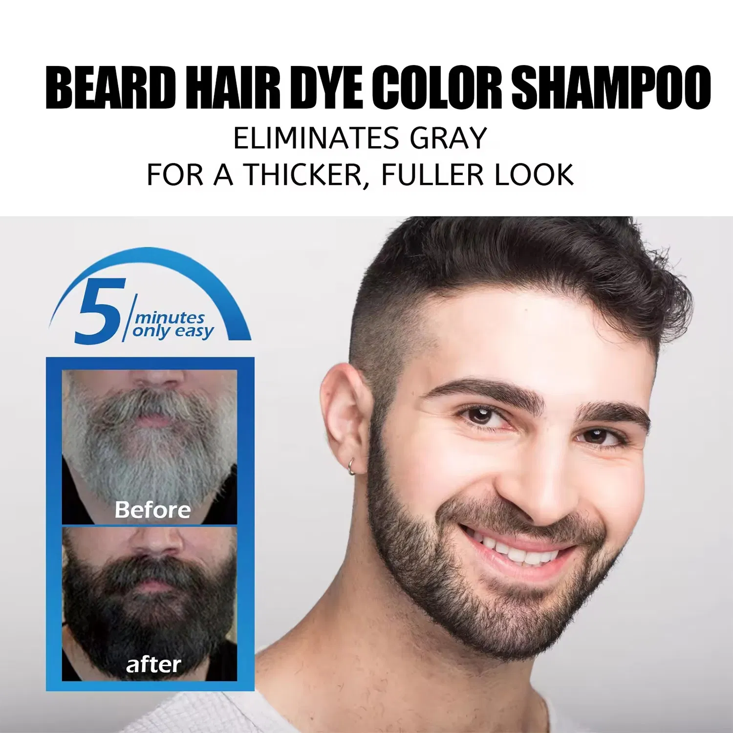 Easy Use Men's Moustache Beard Hair Dye Color Black Shampoo