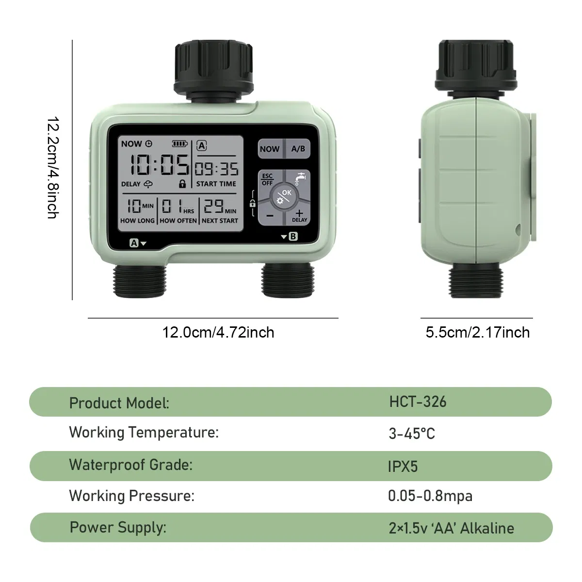 Garden Automatic Watering System 2 Outlets Drip Irrigation Controller Water Timer Hct-326