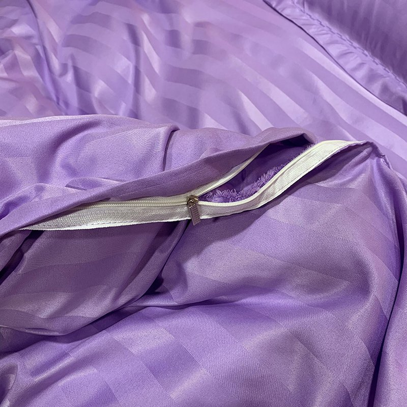 Luxury Home Bed Linen 3cm Stripe Satin Silk Bedsheet 4PCS Duvet Cover Bedding Set