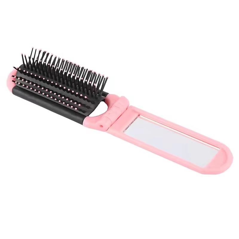 High Quality Portable Travel Folding Hair Brush Pocket Hair Comb with Mirror