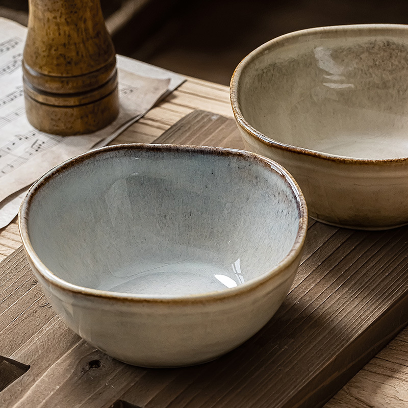 Japanese Vintage Ceramic Bowls with Unique Irregular Shapes
