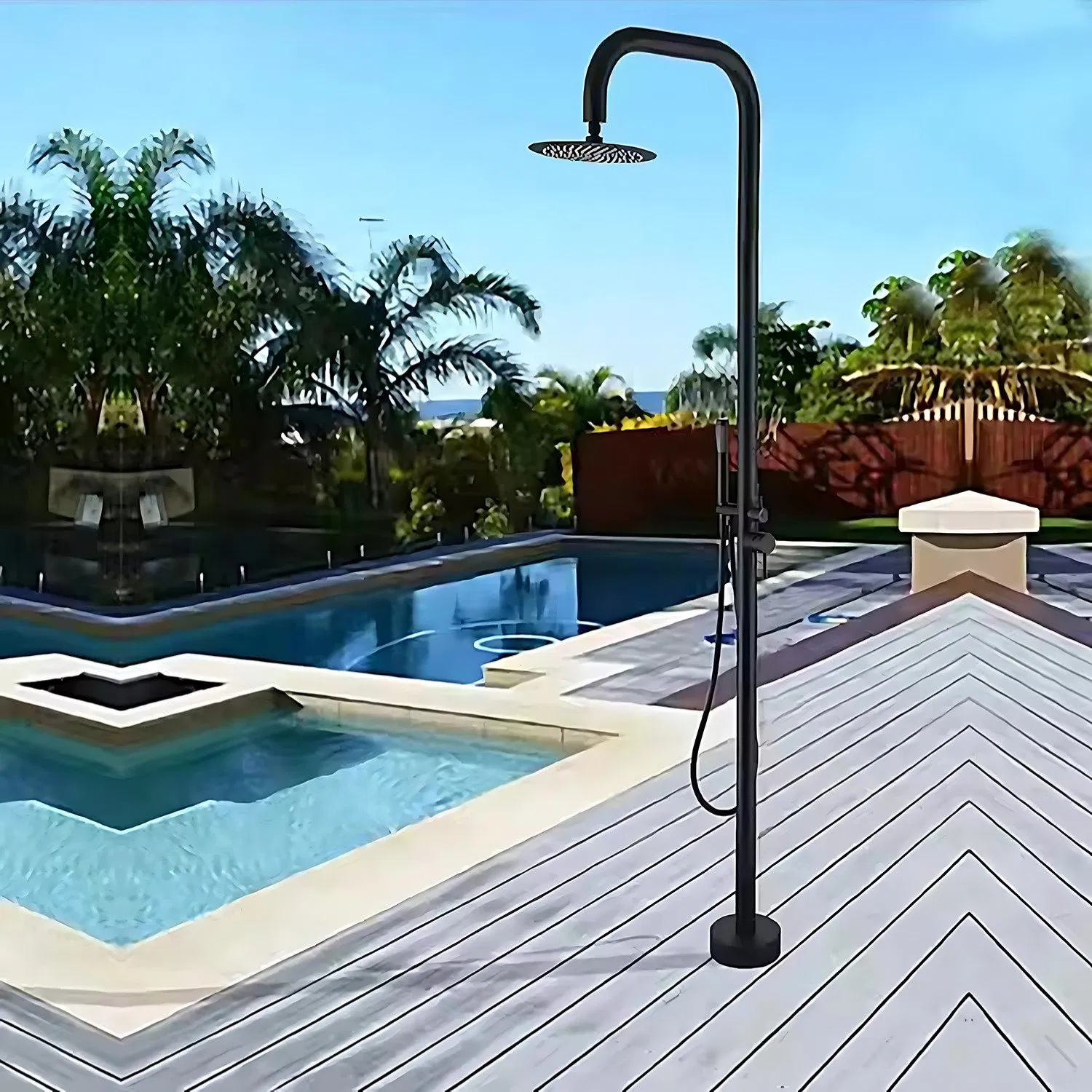 Freestanding Outdoor Shower Set Stainless Steel Swimming Pool Shower Rainfall Brushed Nickel Shower Column