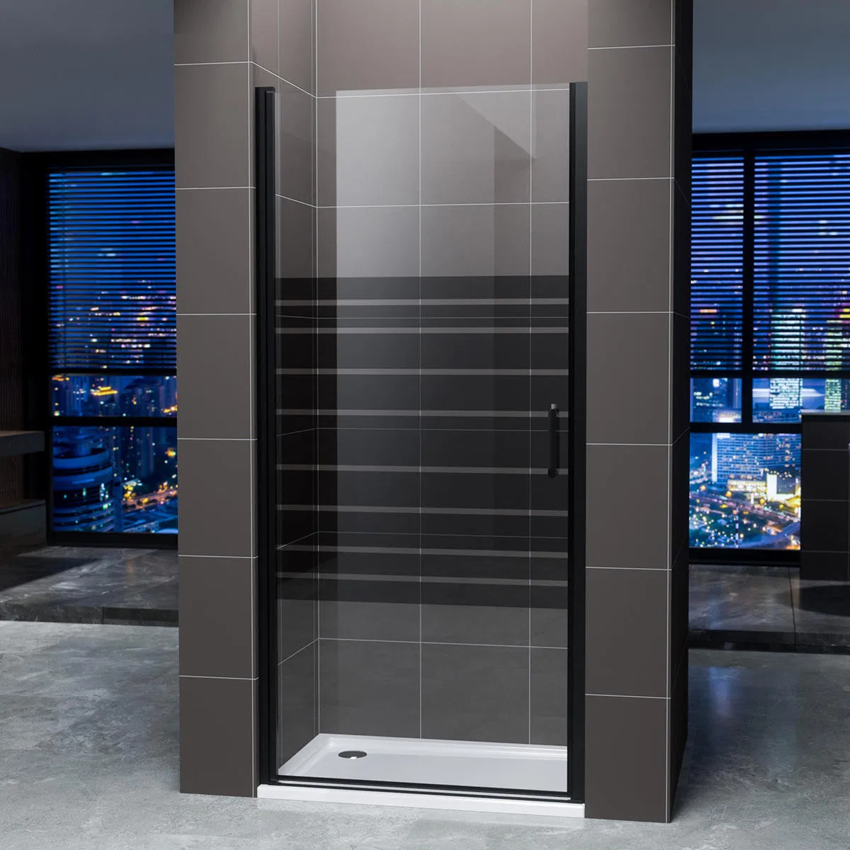 Modern Folding Shower Enclosure with Acrylic Tray and Polished Aluminum Alloy Frame Matt Black Pivot Walk in Shower Screen 1 Glass Shower Door