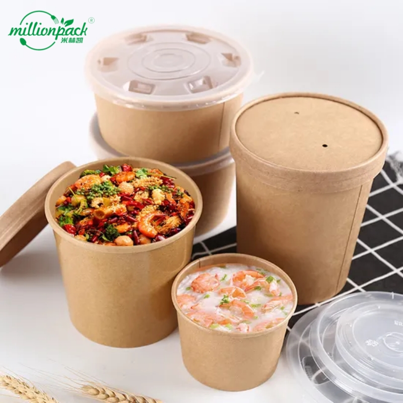 Dual Purpose Paper Soup Cup and Kraft Bowl Combo Packaging Food Container
