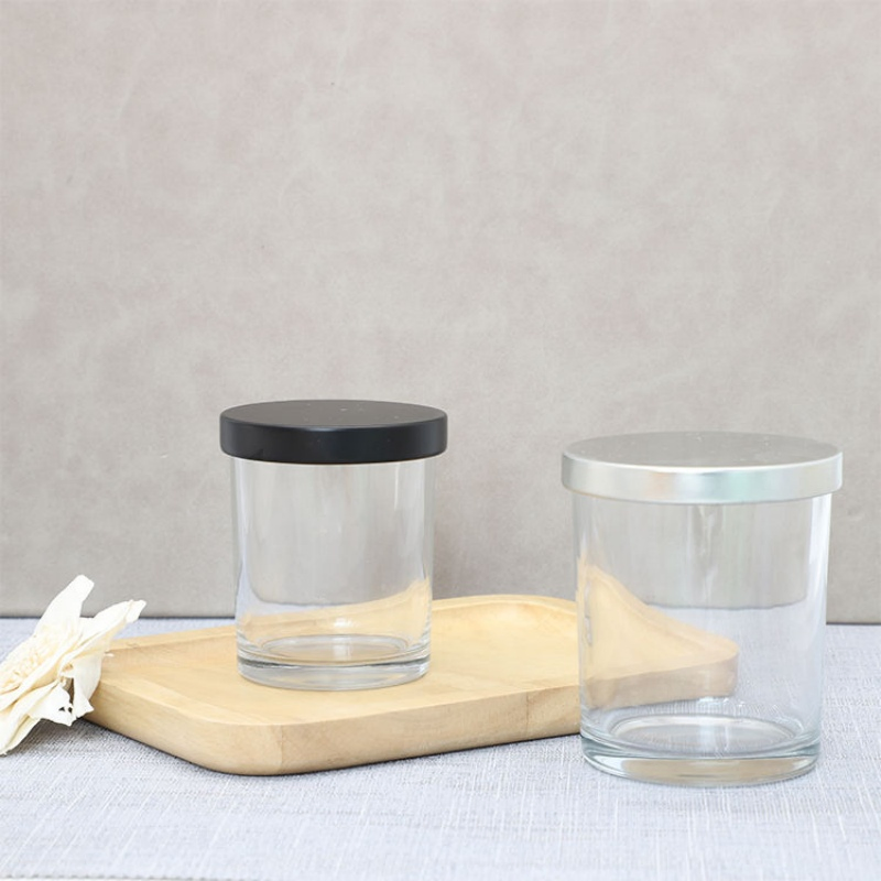 4oz 6oz 8oz 12 Oz Wholesale Glass Candle Jars Clear Square Round Wax Packaging Jar with Lid Glass Candle Holders