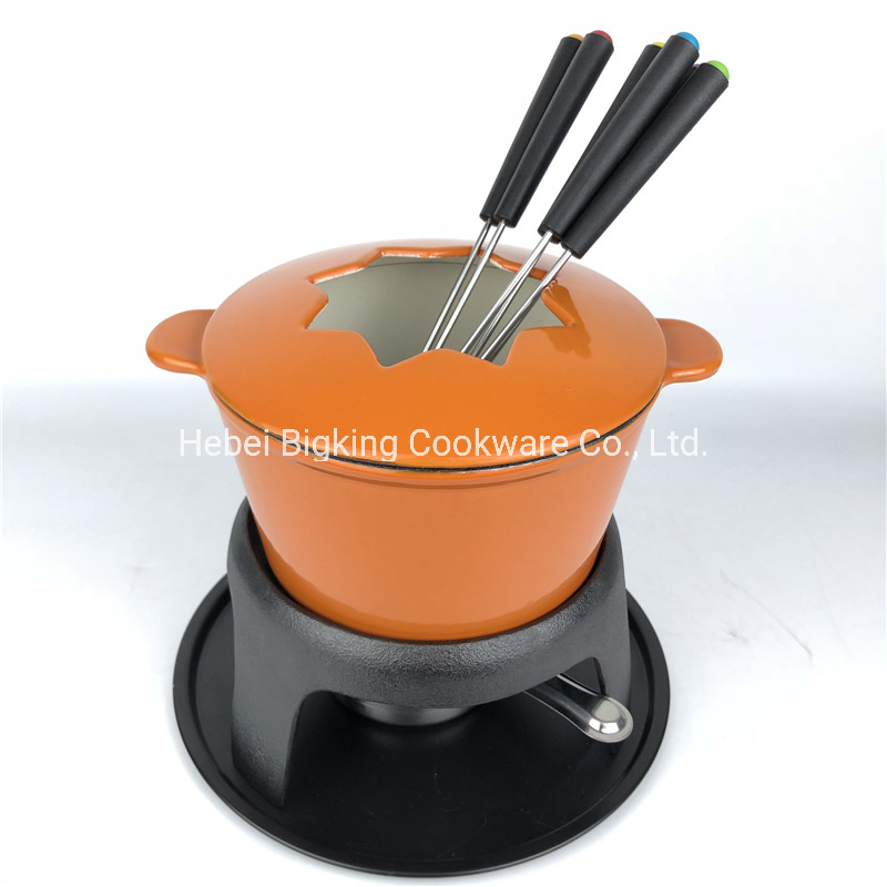 Cast Iron Enamel Pot Chocolate Fondue Set