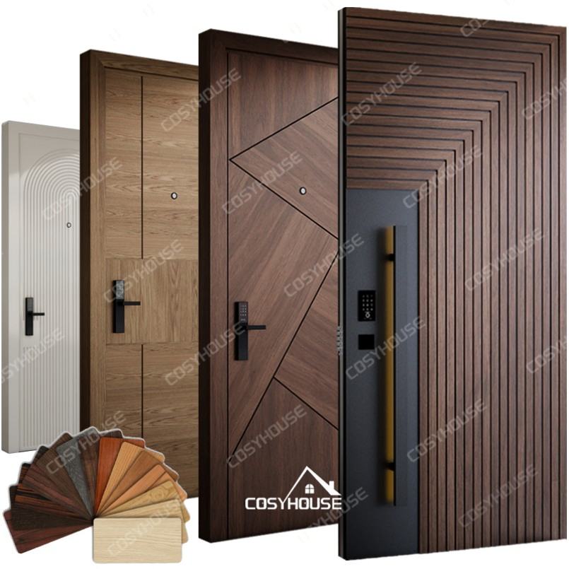 American Standard Black Walnut Solid Wood Exterior Doors External Wooden Pivot Main Door for House Modern Front Entry Doors