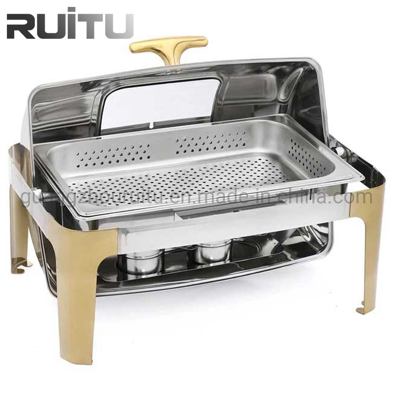 EU/Us Style Stainless Steel Perforated 1/3 Gn Pan Gastronorm Food Containers Gold Leg Chaving Dish Electric Buffet Chafing Dishes in Dubai Food Warmer Equipment