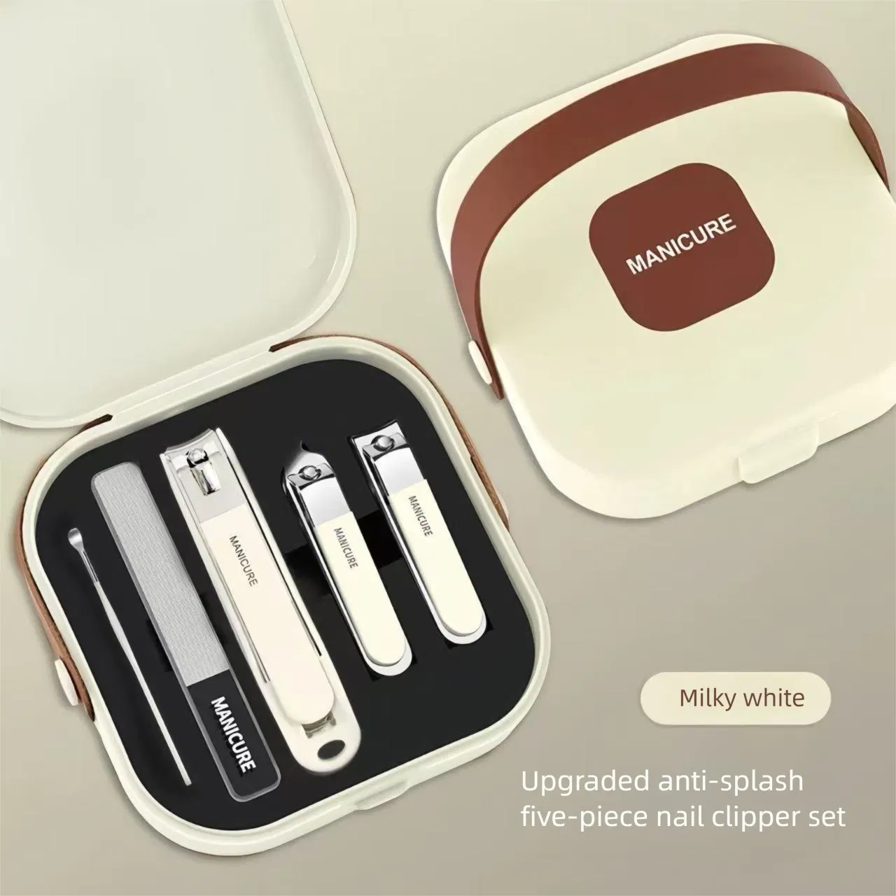 5 in 1 High-Quality Manicure Grooming Kit Portable Anti Splash Nail Clipper Set with Carrying Case