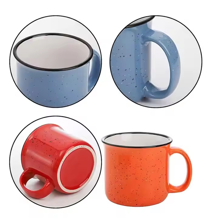 High Quality Colorful Printing White Red Blue Green Black Personalized Customized 12/15 Oz Enamel Mug with Brand Logo for Coffee Wine Water Juice Drinks
