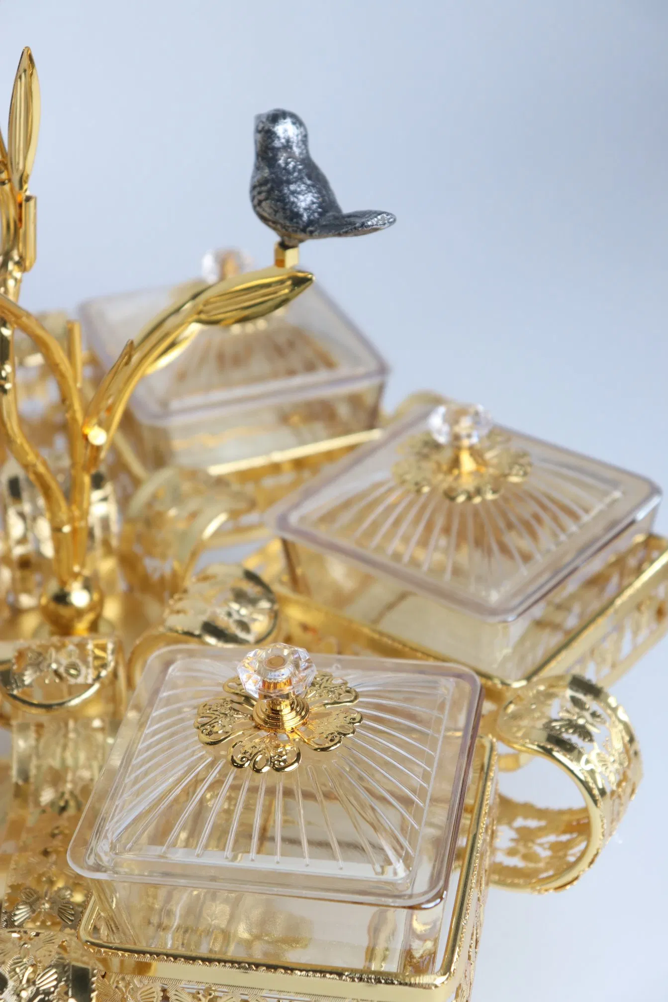 Luxury Home Decor Set, Featuring 6 Jars and a Gold-Plated Iron Candy Bowl