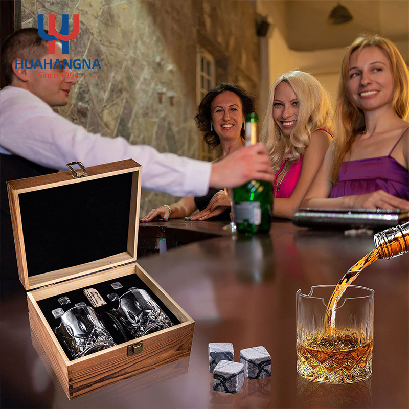 Unique Whiskey Stones Gift Set Granite Whisky Rocks Chilling Stones and 10oz Cigar Whiskey Glass with Wooden Box for Cocktail Liquor Wine