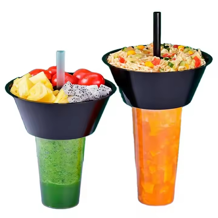 Take-out Drinking Cup Plastic Cola Cup with Snack Bowl Holder Creative Popcorn Cup