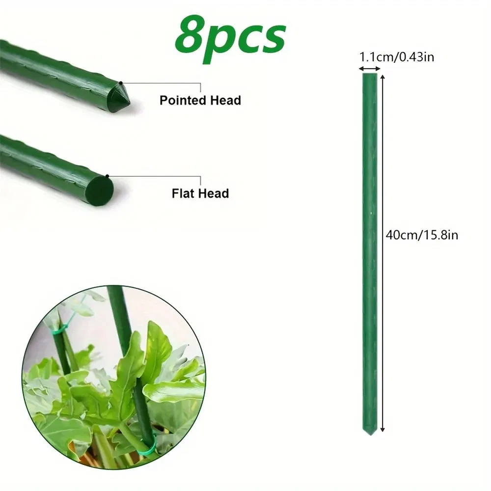 8PCS Garden Stakes Coated Steel Plant Pole for Fixing Trees and Plants, Tomato Sticks Supports for Potted, Yard Plant Support Stakes