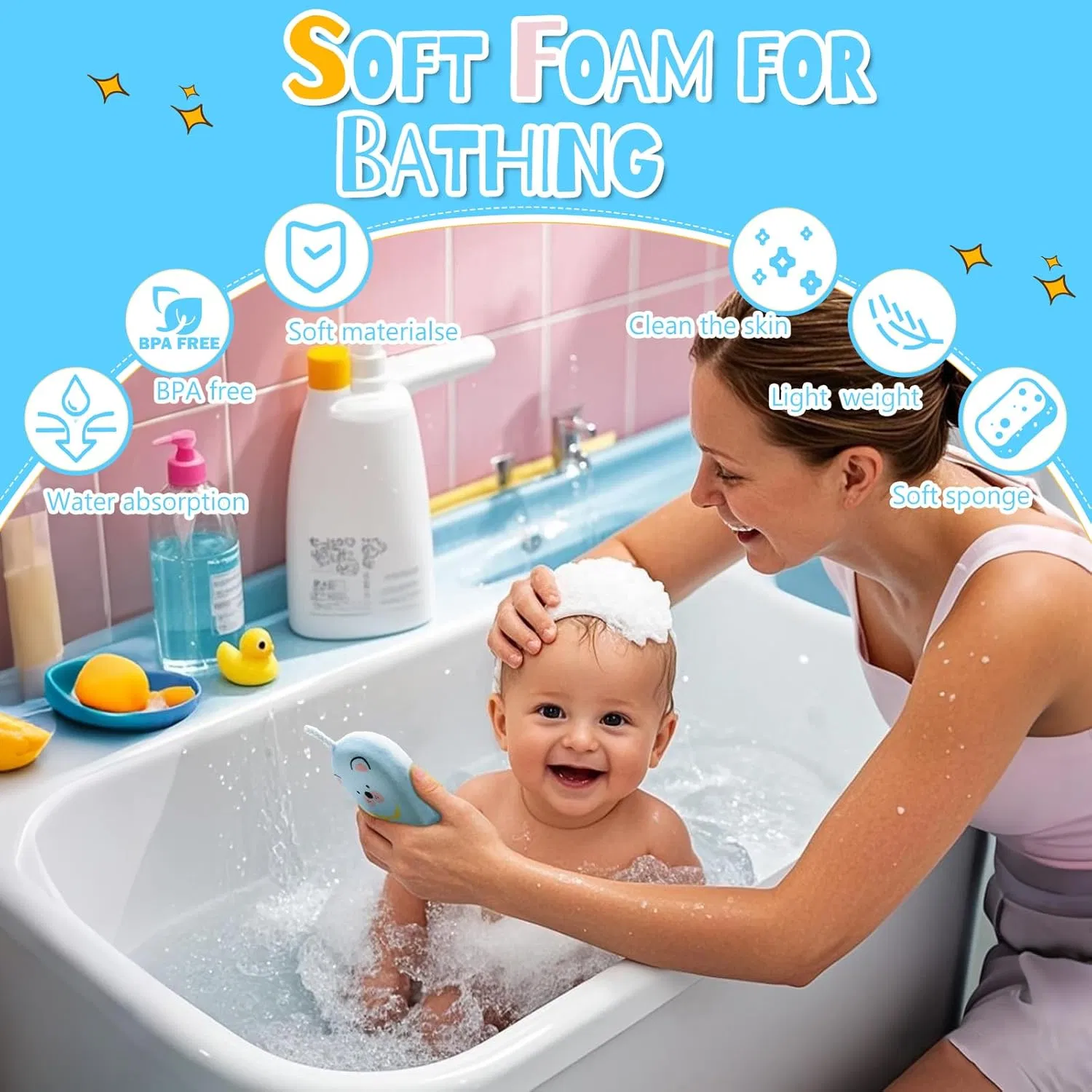 Cute Pattern Design Soft and Absorbent Baby and Kids Bath Loofah Sponge