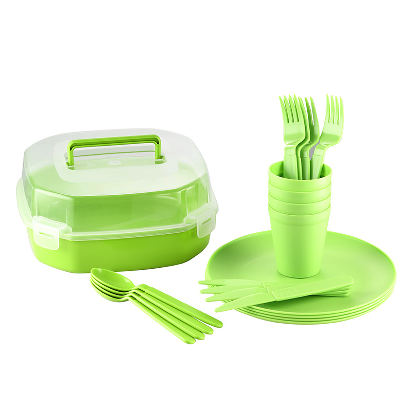 21PCS Portable Lunch Box Plastic Outdoor Camping Picnic Tableware Plastic Dinnerware Set