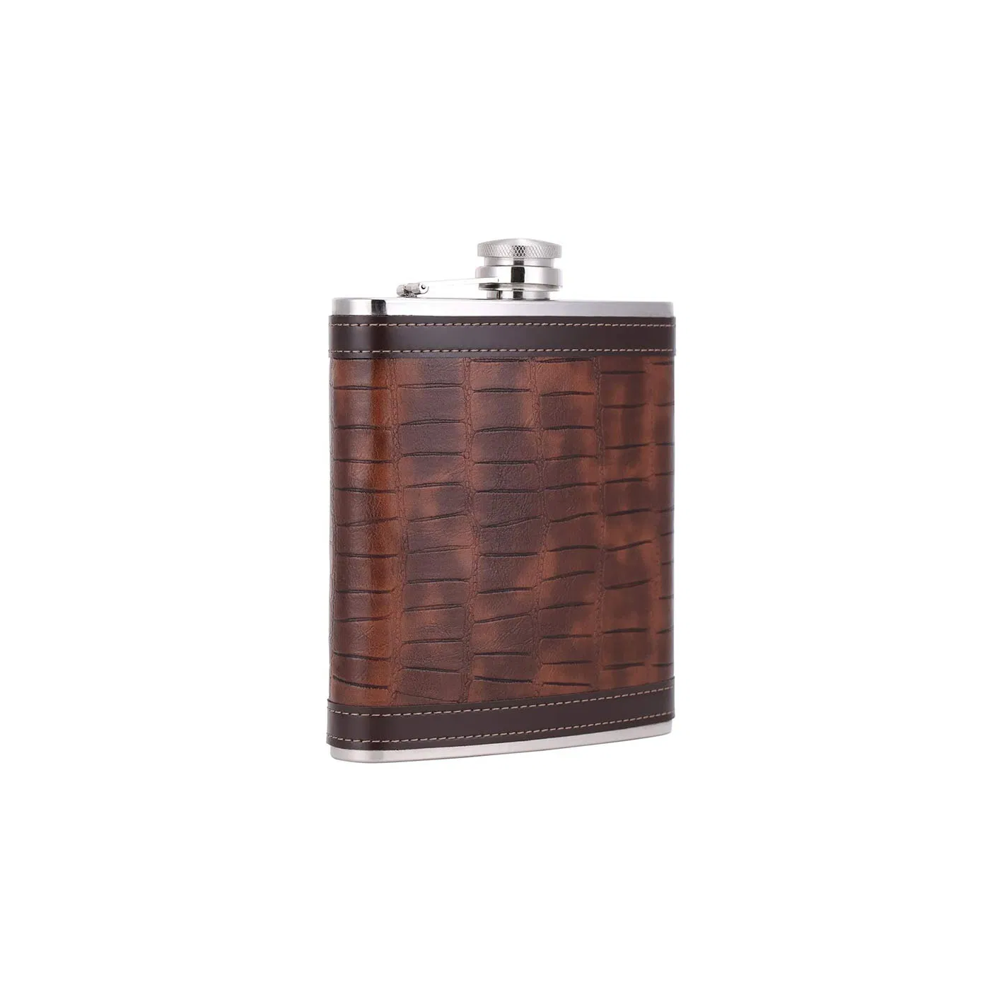 18 Oz Crocodile Leather Pattern Large Capacity PU Brown Stainless Steel Whiskey Liquor Hip Flask for Blair Athol Glen Ila