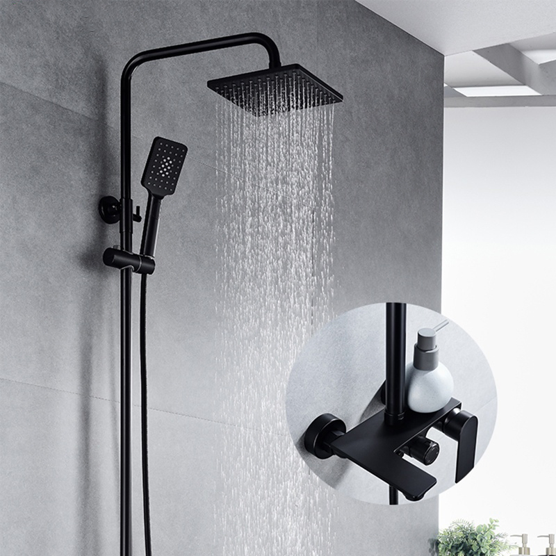 Chanda Bathroom Shower Head Rain Rainfall System Black Brass Hot Cold Bath Taps Faucets Mixer