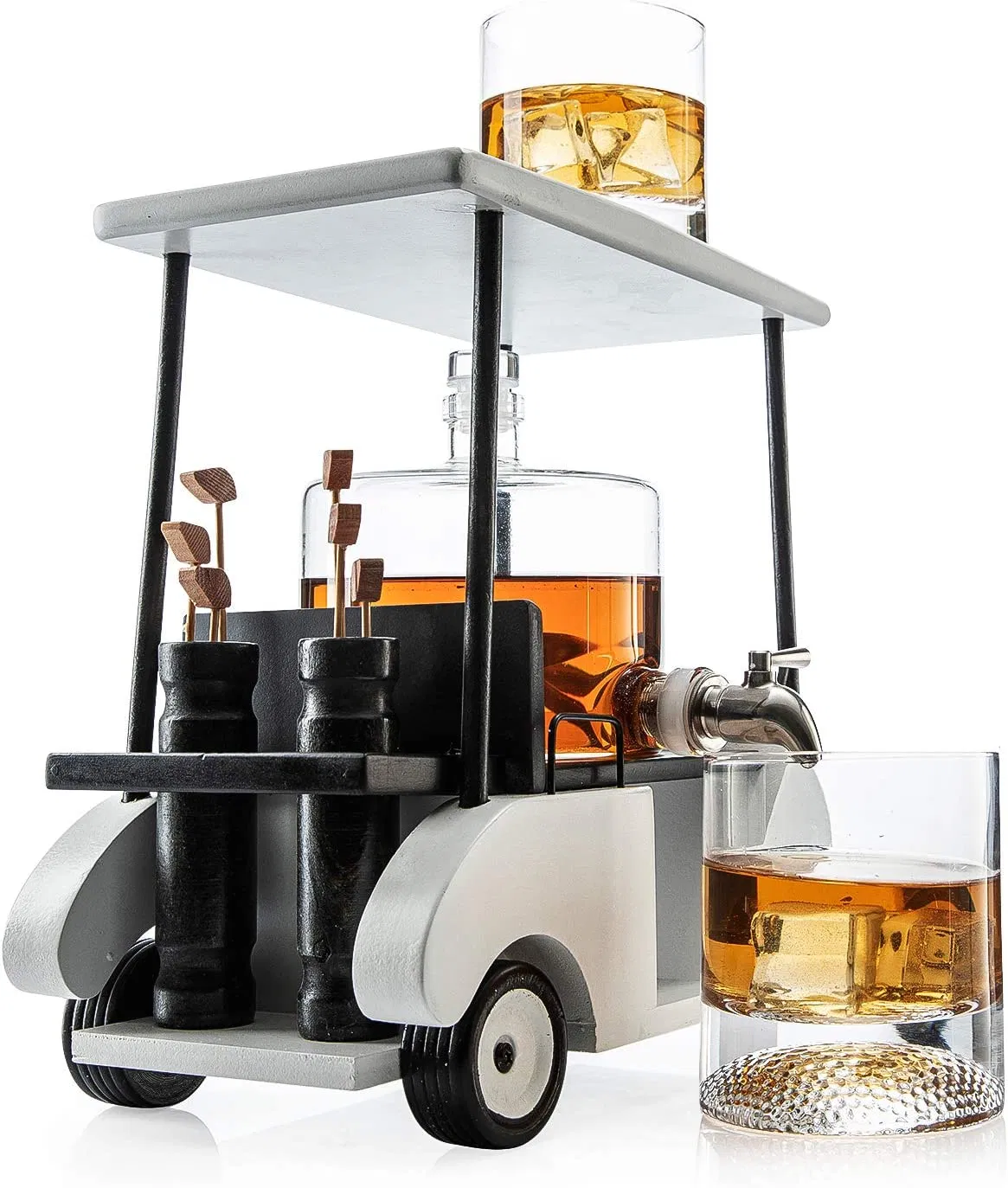 Golf Whiskey Tumblers Premium Gift for Men High Borosilicate Glass Modern Car Decanter Set with 26oz 2 Whiskey Glasses