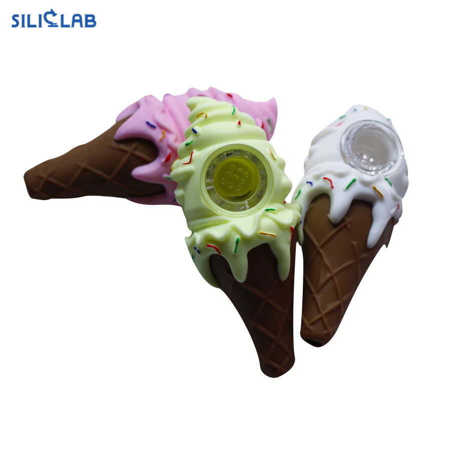 Choose Your Flavor Ice Cream Shaped Art Spoon Pocket Pipe Vape Glass Smoking Bowl Silicone Tobacco Pipe
