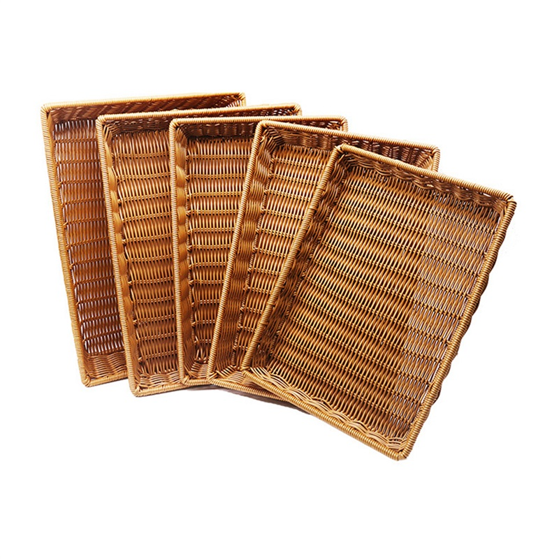 Kitchen Restaurant Buffet Natural Rattan Storage Baskets Bread Basket with Cover