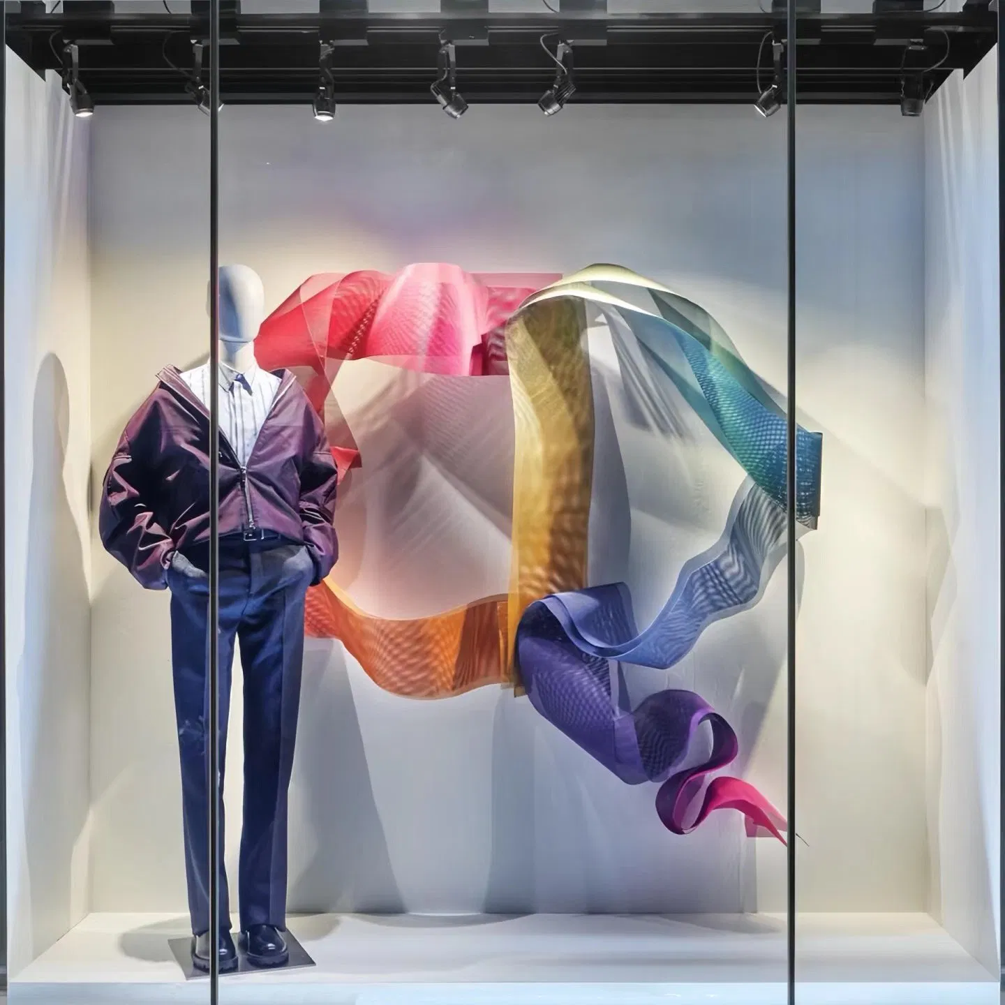 Retail Store Display Clothing Shop Decoration Colorful Ribbon Autumn Window Display Props