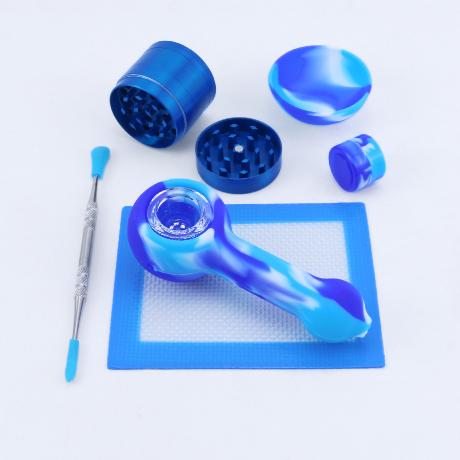 Blue Smoke Kit Tobacco Smoking Accessories Herb Grinder Silicone Water Pipe