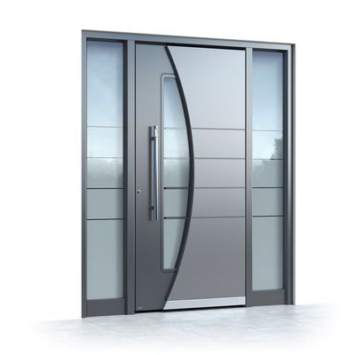 Robust Exterior Aluminum Featuring Blue Glass and Anodizing Finish Residential Front Door