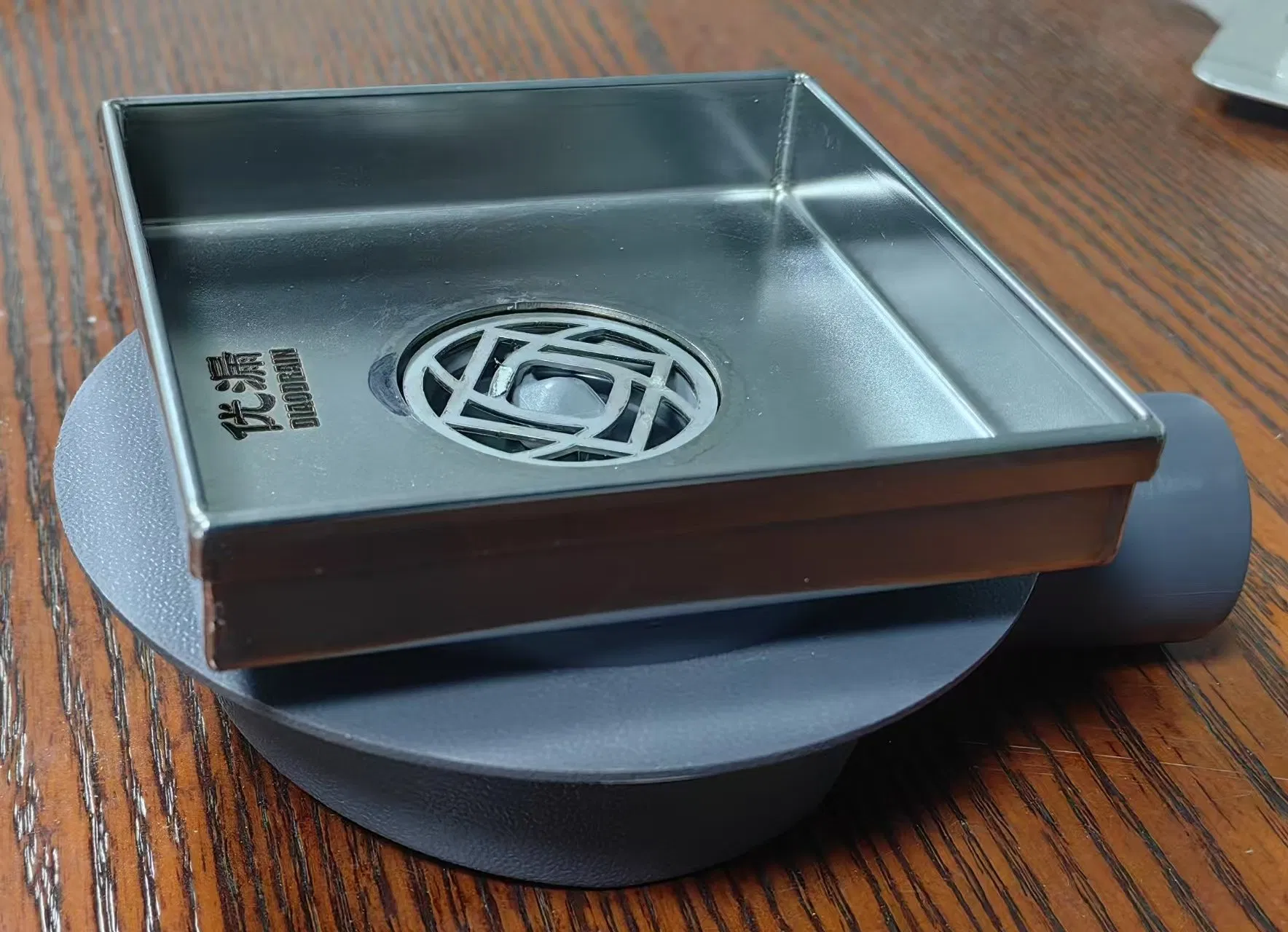 Dwarf Square Floor Drain with Universal Plastic Flange and Odor Stopper