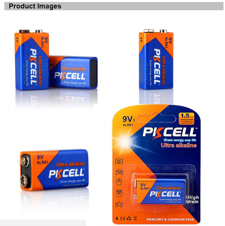 Батарейка алкалиновая 9V PKCELL 6LR61
