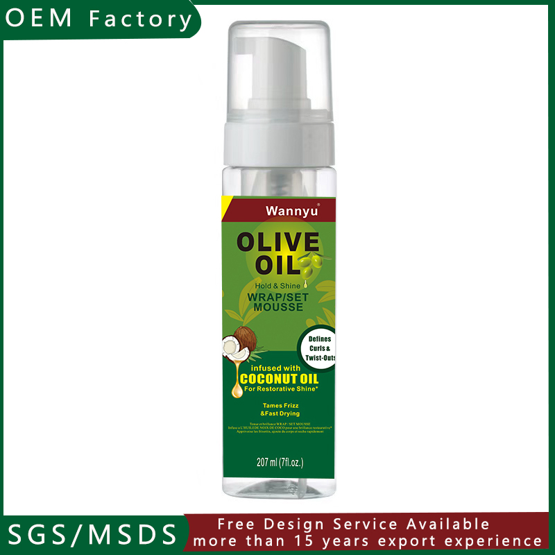 Natural Olive Oil Curly Hair Mousse Foam Manufacturer for Men and Women Hair Hold Anti-Frizz Styling Mousse Foam