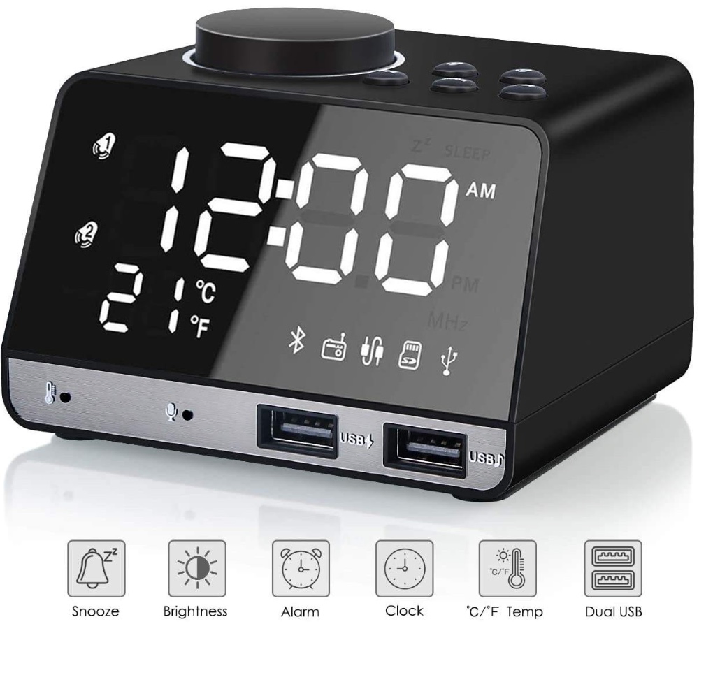 Multi-Function Digital Desk Clock LED Rechargeable Digital Table Alarm Clock