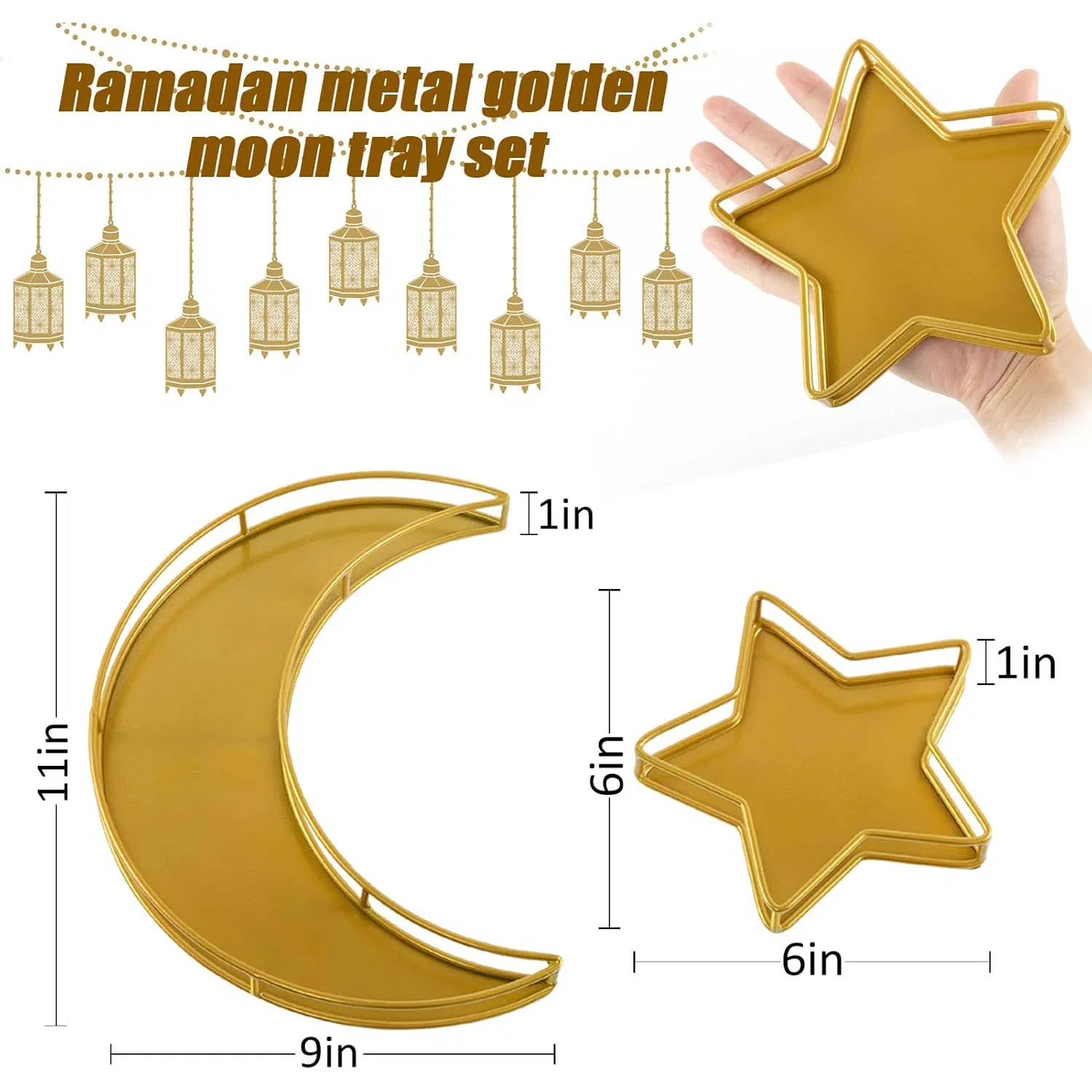 Islam Muslim Ramadan Metal Serving Dishes Moon Star Shaped Trays for Eid Mubarak