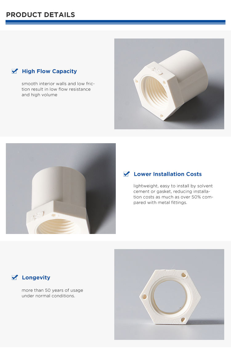 High Quality ASTM Sch40 PVC Pipe Fitting Male Female Thread Reducing Bushing
