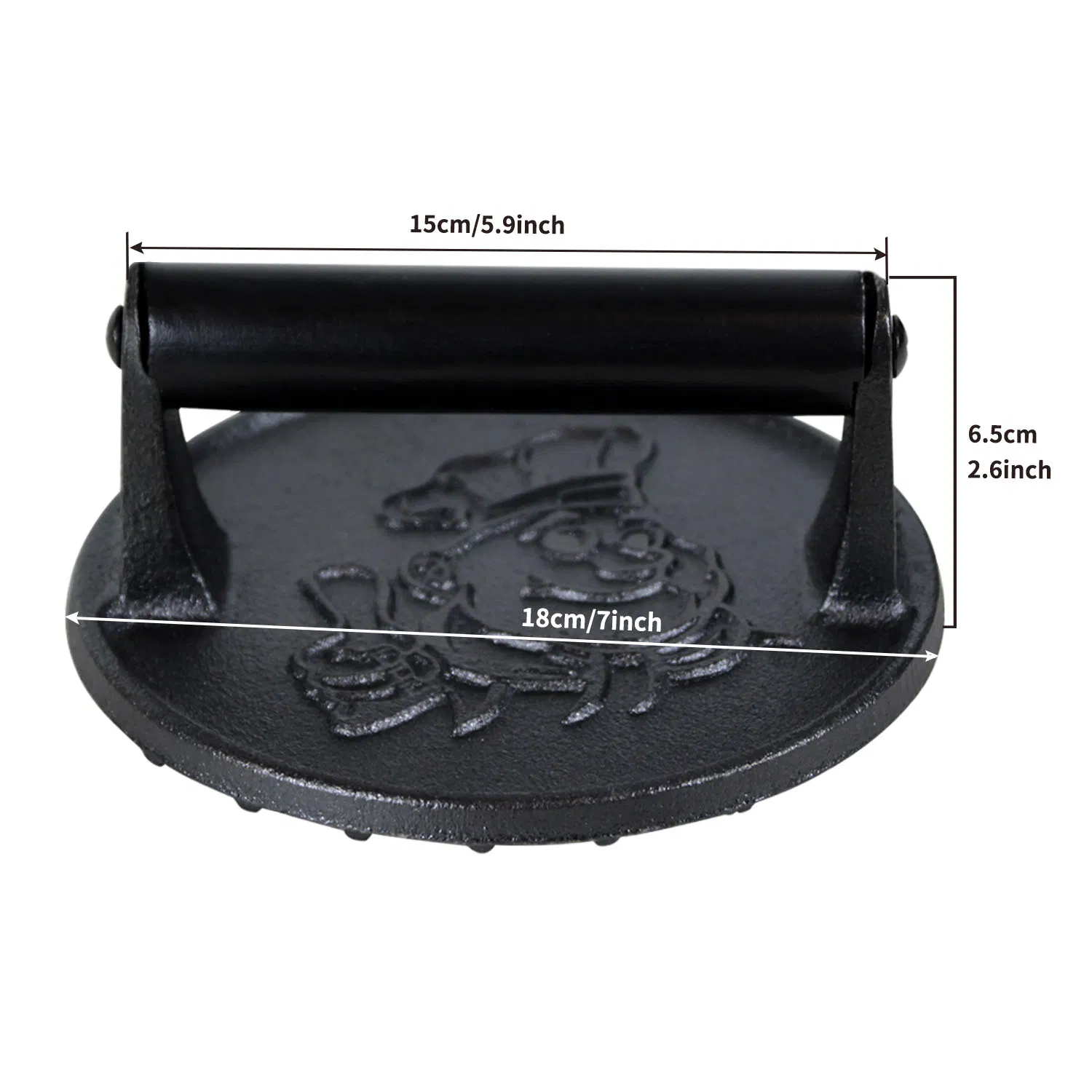 7 Inch Hot Sell BBQ Bacon Press Round Shape Cast Iron Grill Press Meat Press