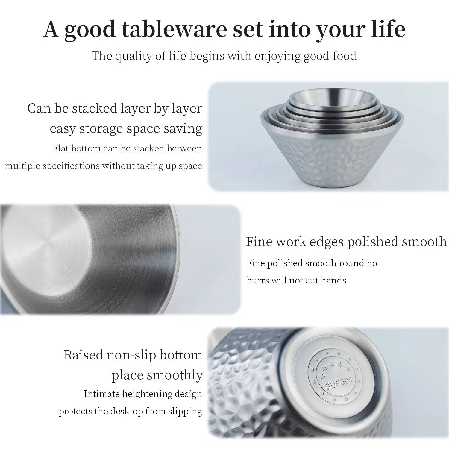 304 Stainless Steel Bamboo Hat Cold Noodle Bowl