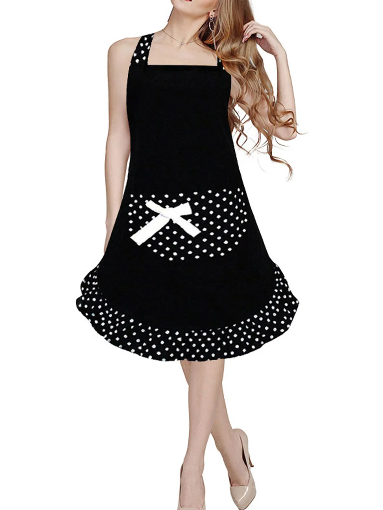 Cute Bow Polka DOT Princess Apron, Sleeveless Kitchen and Dining Room Women's Work Apron