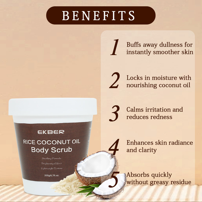 Private Label Natural Organic Vegan Nourishing Hydration Moisturizing 100% Virgin Coconut Oil Cream Rice Coconut Oil Body Scrub