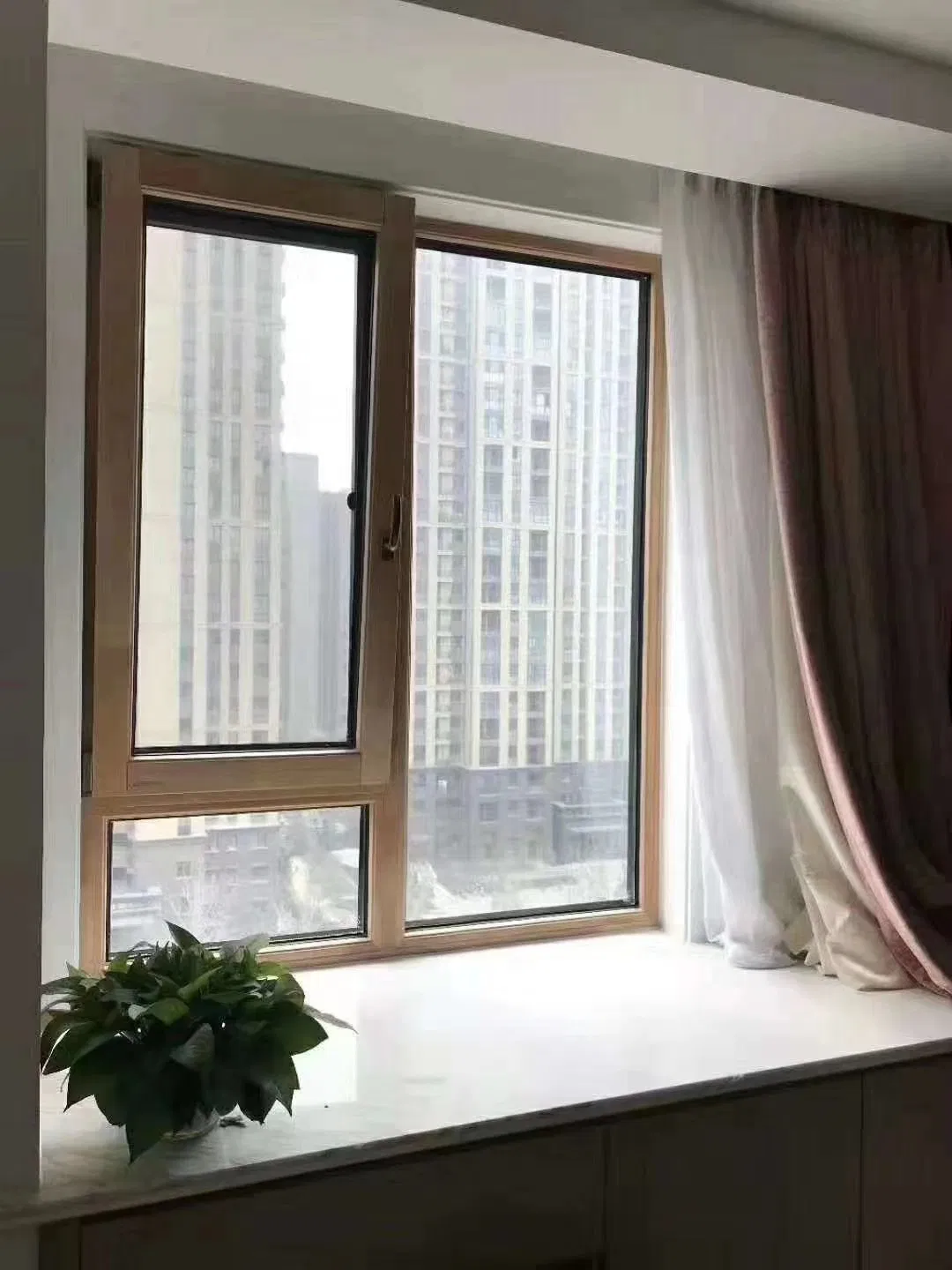 High-End Customized Wood Clad Aluminum Windows Oak Exterior Customized Color for Home
