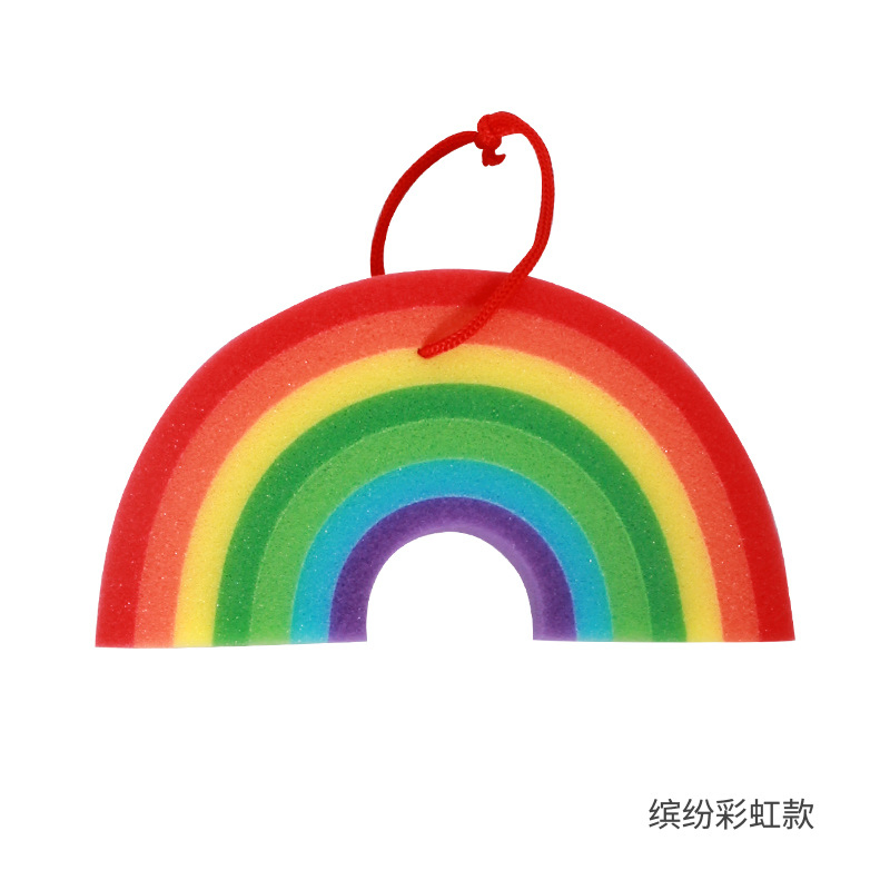 Rainbow Sponge Loofah Body Scrubber with Ribbon Loop for Shower