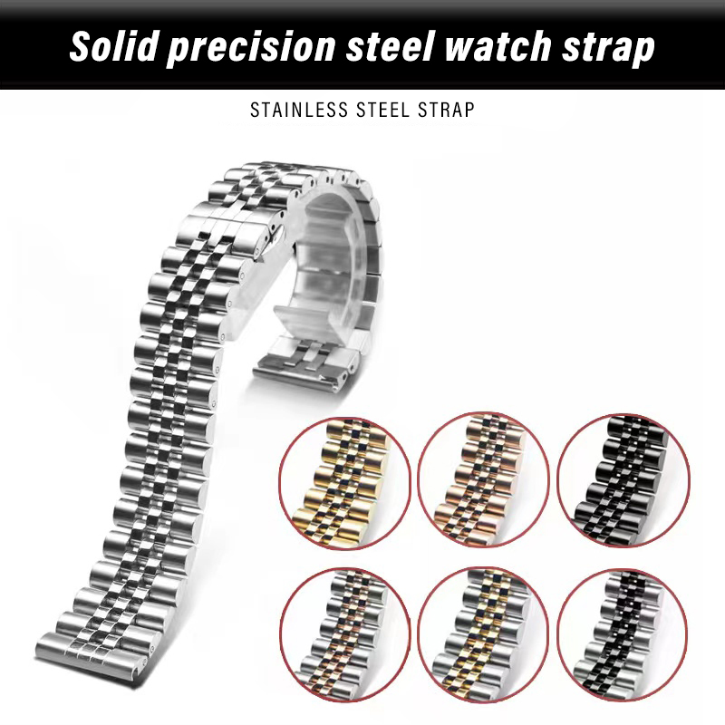 Customized 304 Precision Stainless Steel Adjustable Metal Stainless for Apple Watch Band Five Beads 38-49mm Solid Butterfly Buckle Watch Strap