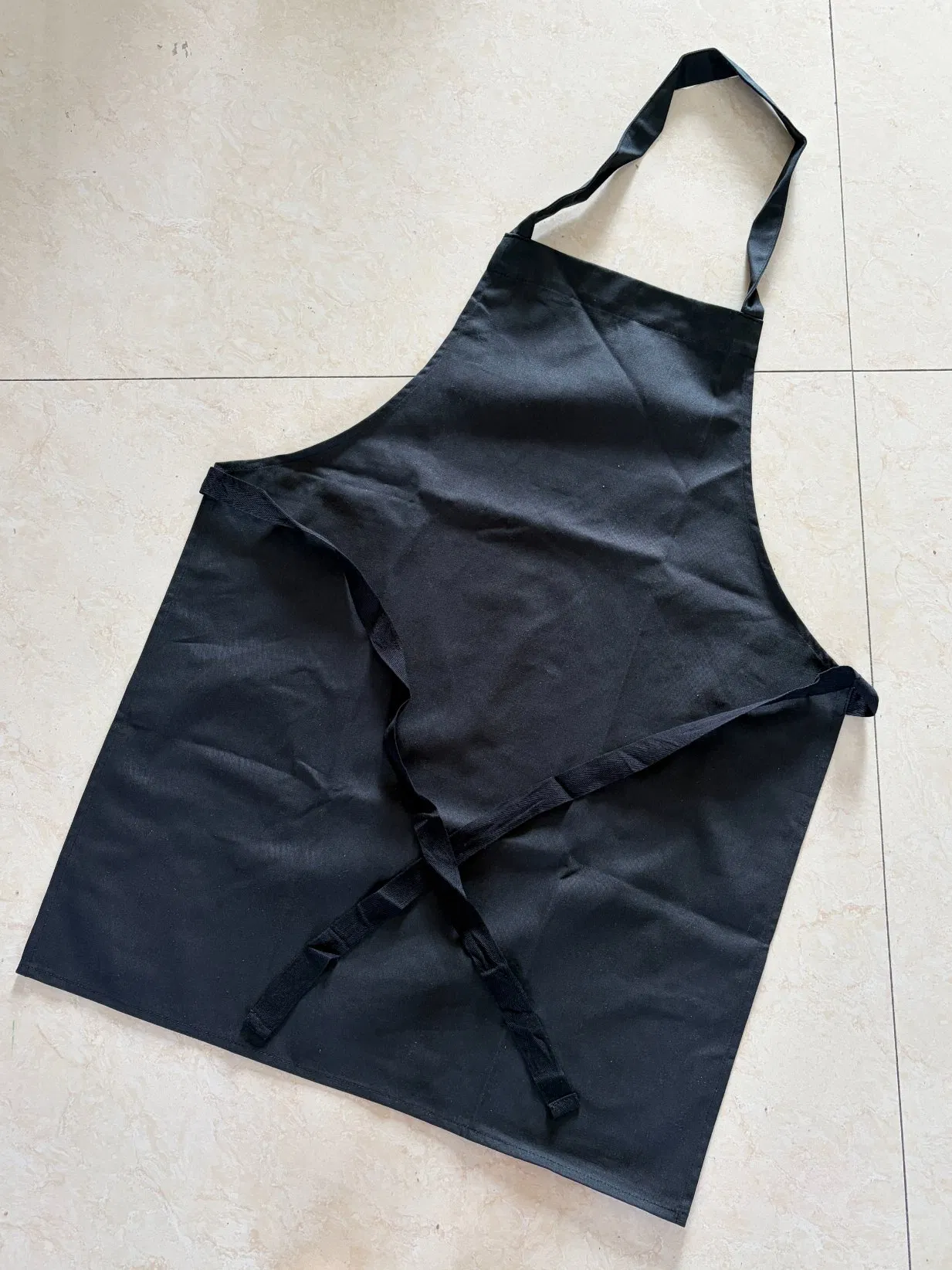 Cotton Twill Black Bib Apron with Woven Belt Customized Logo Printed for Restaurant, Kitchen or Promotion