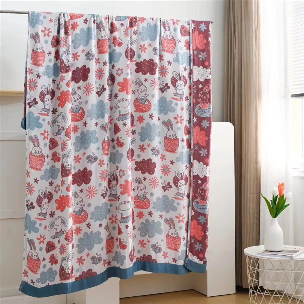 Cartoon Pattern Bamboo Muslin Blanket 2 Layers Swaddle Blanket Wholesale Recycle Fiber Muslin Blanket