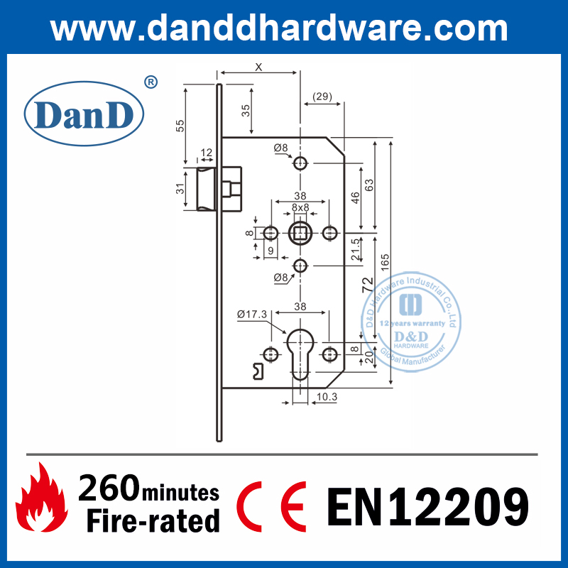 D&D CE En12209 Fireproof Ironmongery Mortise Lock Latch Bolt Door Lock
