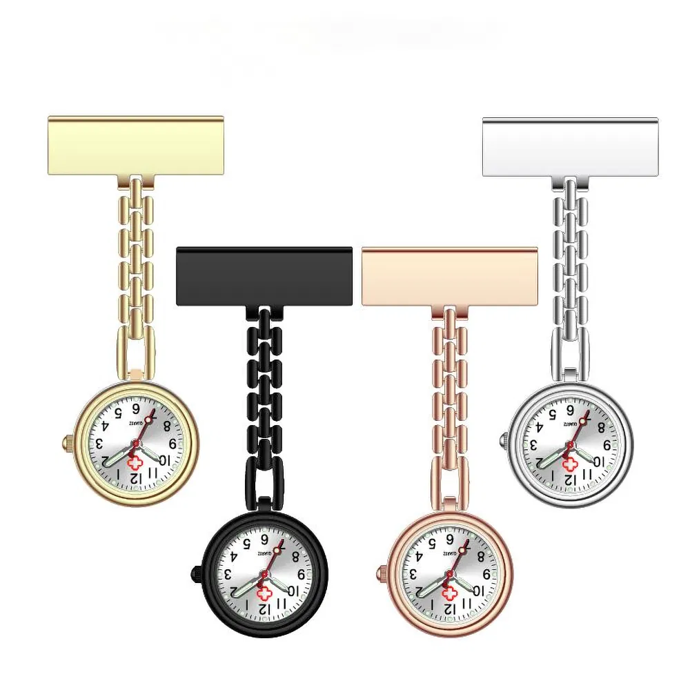 Nurse Pocket Watch Dial Men Women's Fashionable Stainless Steel Band Clip-on Brooch Pendant Hanging Quartz Nurse Watch