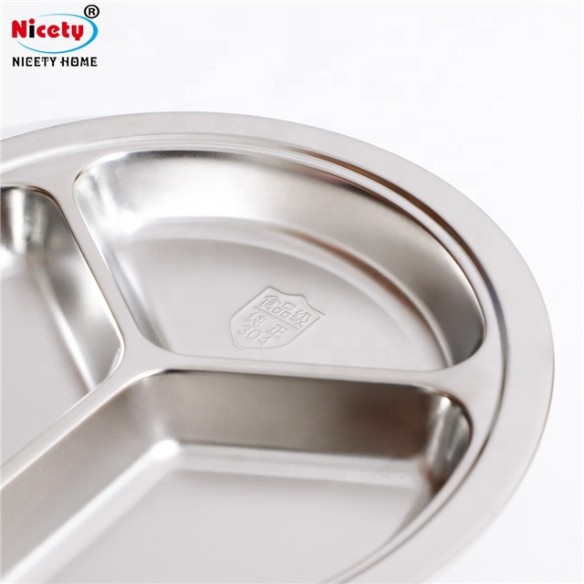 Whalesale Hot Selling Stainless Steel Divided Compartment Fast Food Dinner Plate Round for Kids School