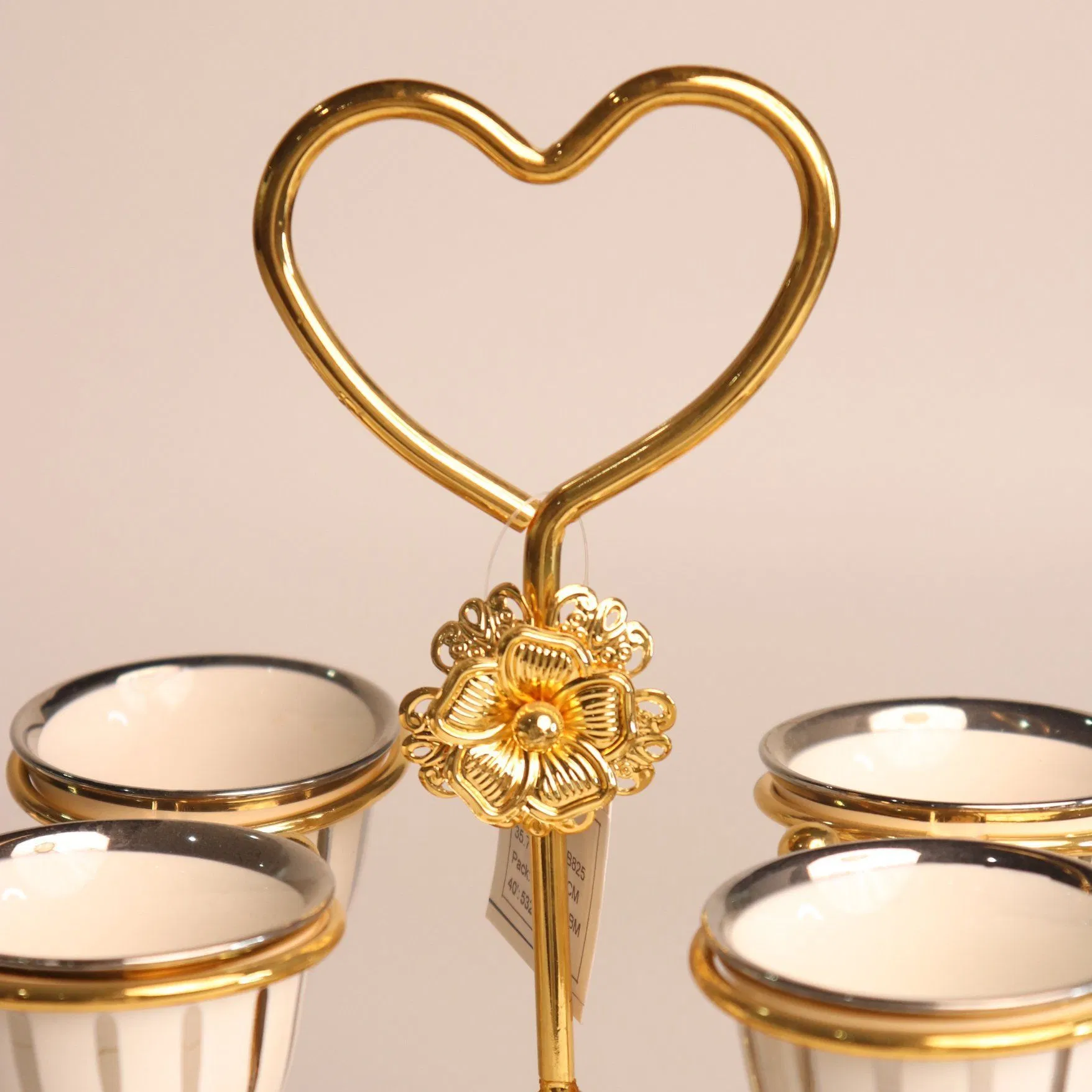 Ceramic Tea Cups and Golden Iron Holder for Tea Presentation Cups